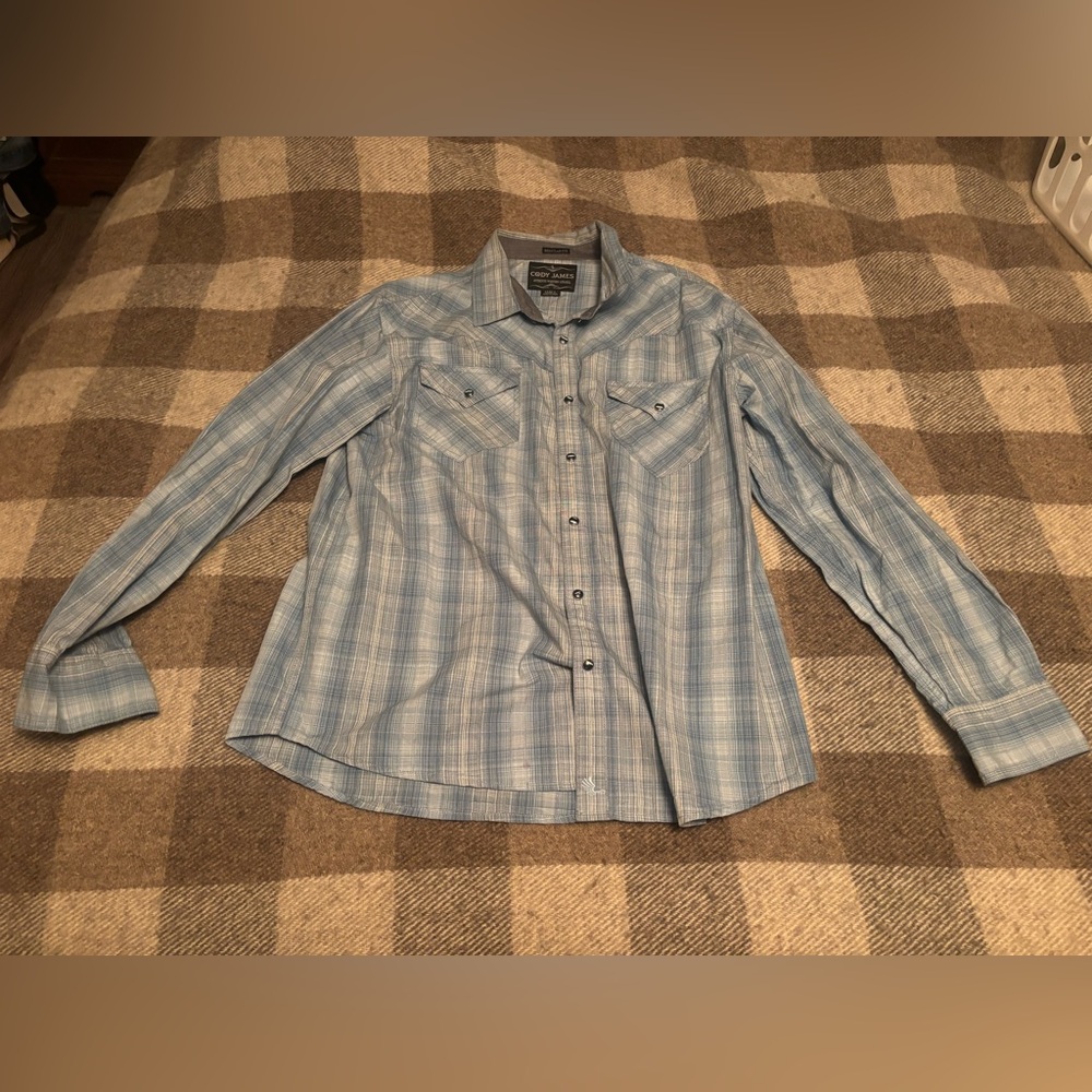 Men's Blue Plaid Western Button Down Shirt